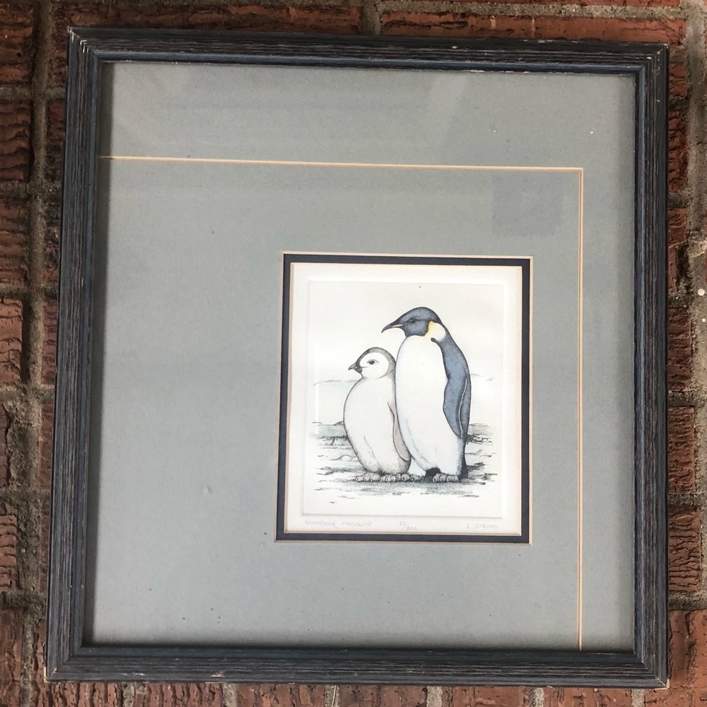 L DuBose Framed Emperor Penguins Pencil Signed Limited Numbered 22/300 Print